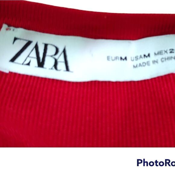 Zara sexy red drawstring asymetrical short sleeve scoop neck top - Picture 7 of 8